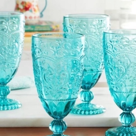 The Pioneer Woman Amelia 4-Piece 14.7-Ounce Goblet Set, Teal: - Picture 3 of 3